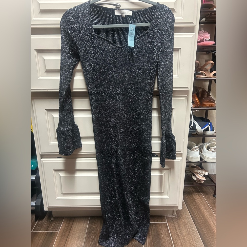 Black Glitter Long Sleeve Dress